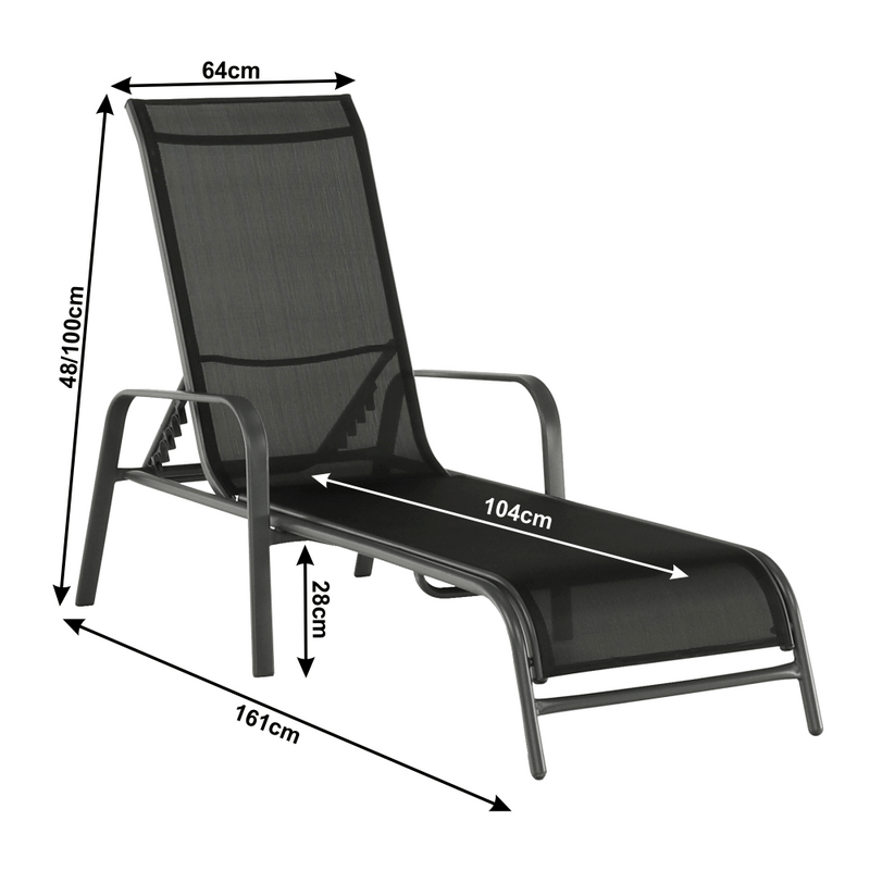 Rakásolható állítható kerti szék, fekete/szürke, ATREO