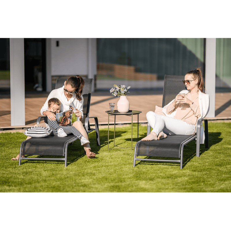 Rakásolható állítható kerti szék, fekete/szürke, ATREO