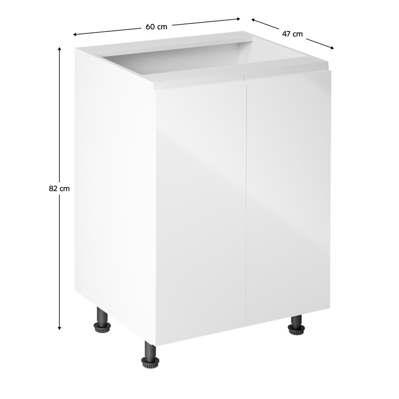 Alsószekrény, fehér/fehér extra magasfényű, AURORA D602F