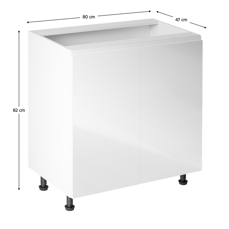 Alsószekrény, fehér/fehér extra magasfényű, AURORA D80