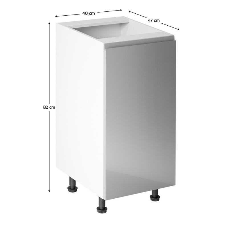 Alsószekrény, fehér/szürke extra magasfényű, jobbos, AURORA D40