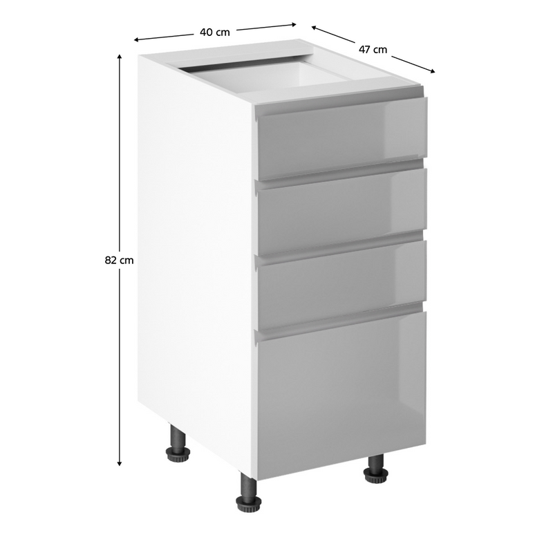 Alsószekrény, fehér/szürke extra magasfényű HG, AURORA D40S4