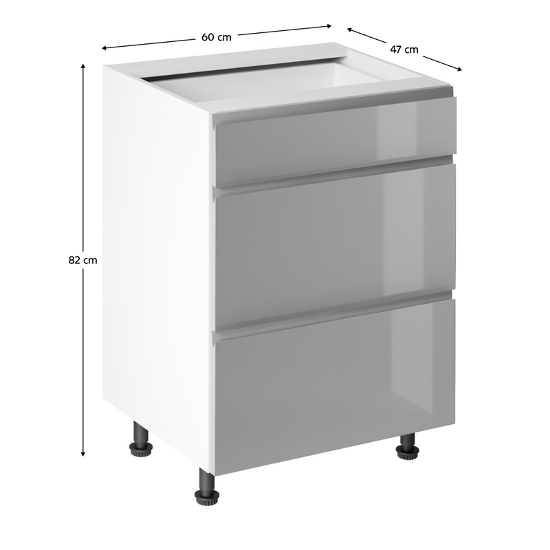 Alsószekrény, fehér/szürke extra magasfényű HG, AURORA D60S3