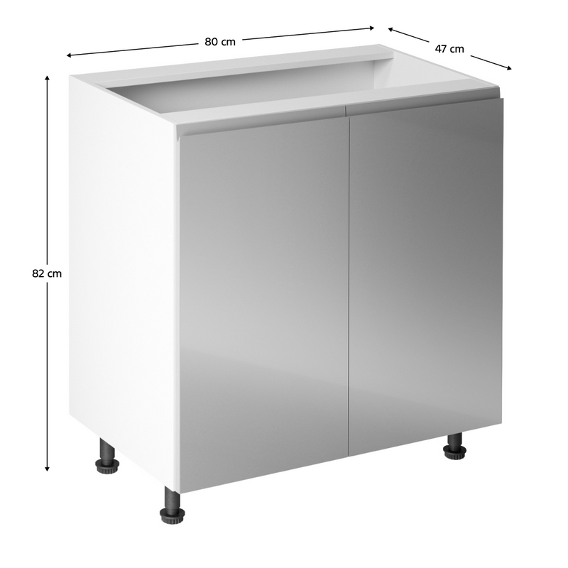 Alsószekrény, fehér/szürke extra magasfényű, AURORA D80