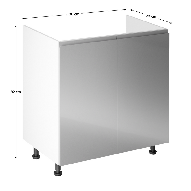 Mosogatószekrény, fehér/szürke extra magasfényű, AURORA D80Z