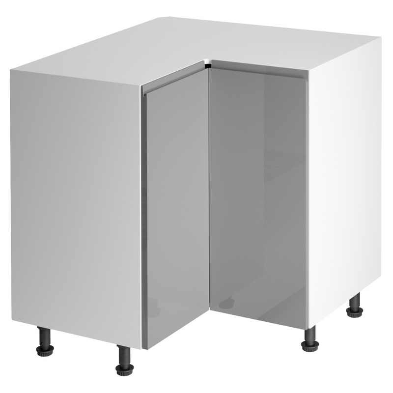 Alsó sarokszekrény, fehér/szürke extra magasfényű, AURORA D90N