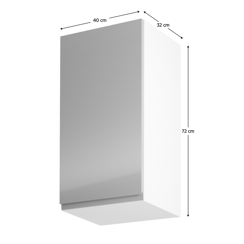 Felsőszekrény, fehér/szürke extra magasfényű, balos, AURORA G40