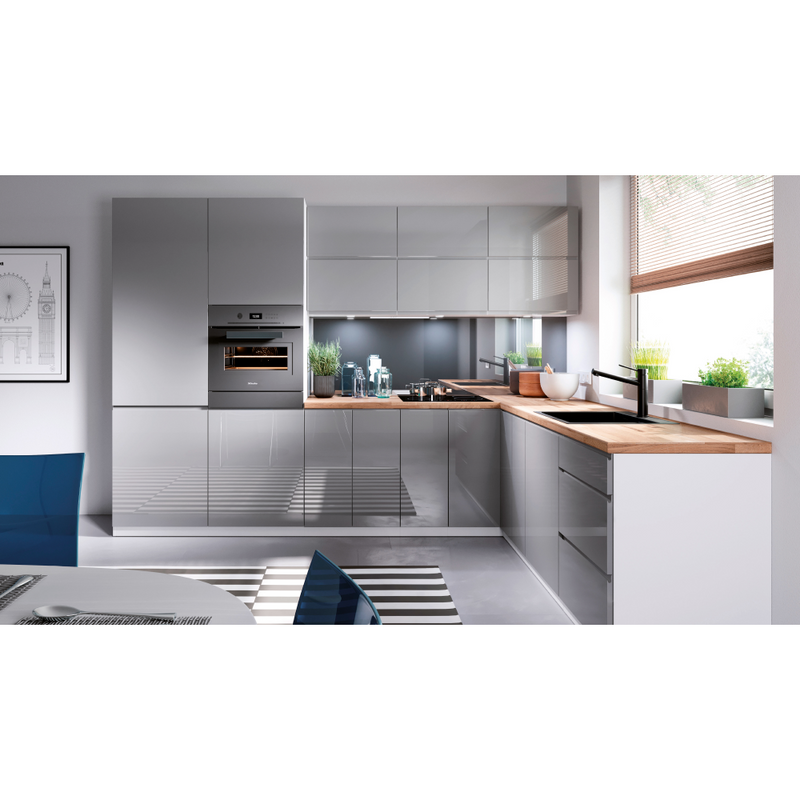 Alsószekrény, fehér/szürke extra magasfényű, AURORA D80