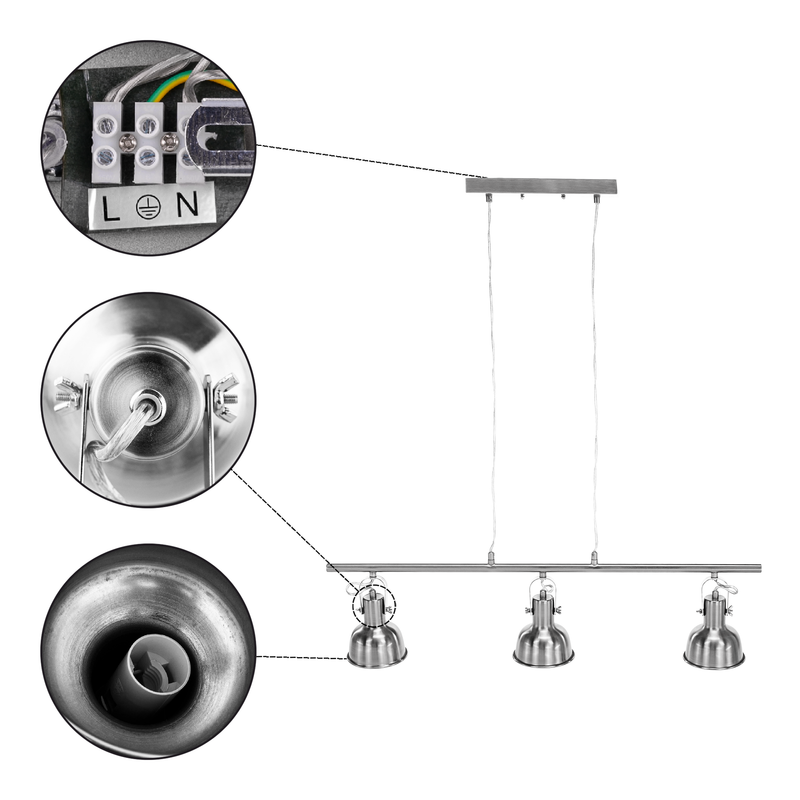 Függőlámpa retro stílusban, fém, matt nikkel, AVIER TYP 4