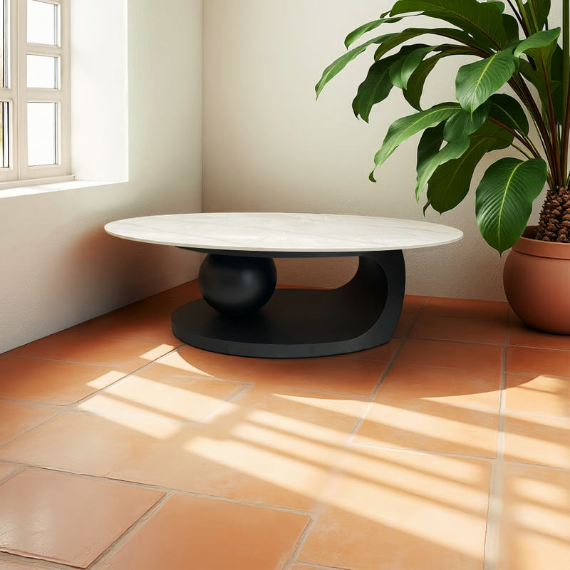 Dohányzóasztal, márvány imitáció/fekete, AXEN