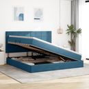 vidaXL Ágy tárolóval és matraccal Sötét kék 200 x 200 cm Bársony
