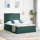 vidaXL Ágy tárolóval és matraccal Sötétzöld 140 x 200 cm Bársony