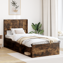 vidaXL Ágykeret tárolóval és fejtámlával Füstös Tölgy 90 x 200 cm