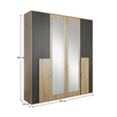 Hálószoba szett (szekrény+ágy+2x éjjeliszekrény), artisan tölgy/fekete norvég fenyő, BAFRA