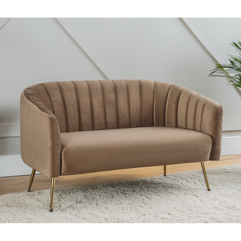 Design kétszemélyes kanapé, barna Velvet szövet/gold króm-arany, BAGY