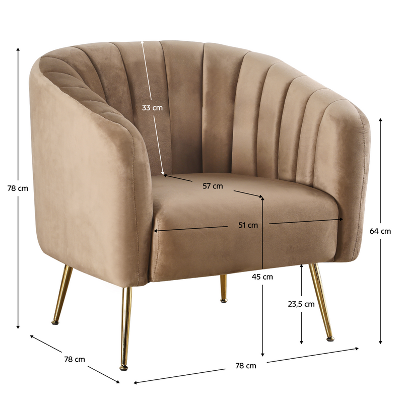 Design fotel, barna Velvet szövet/gold króm-arany, BAGY