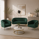 Design kétszemélyes kanapé, sötétzöld Velvet szövet/gold króm-arany, BAGY