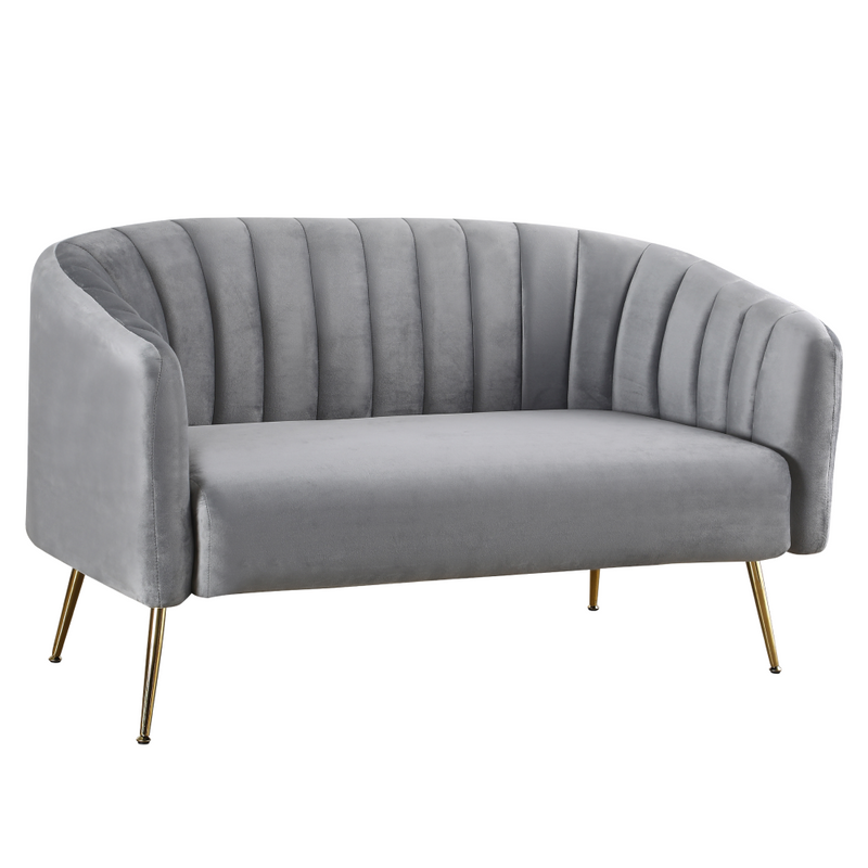 Design kétszemélyes kanapé, szürke Velvet szövet/gold króm-arany, BAGY