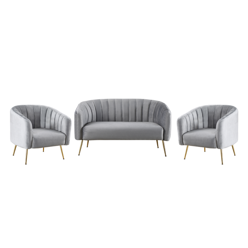 Design kétszemélyes kanapé, szürke Velvet szövet/gold króm-arany, BAGY