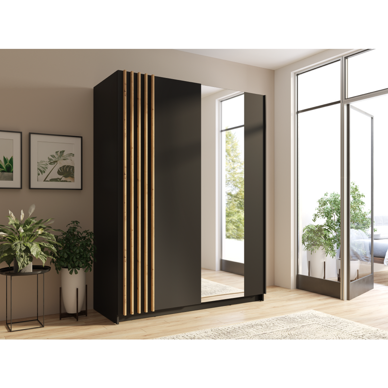 Szekrény, 2D-150, fekete/artisan tölgy, BAJADERO TYP 1