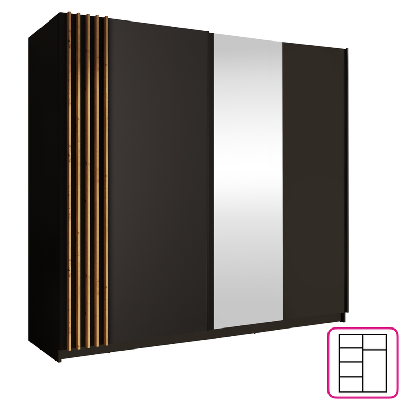 Szekrény, 2D-200, fekete/artisan tölgy, BAJADERO TYP 2