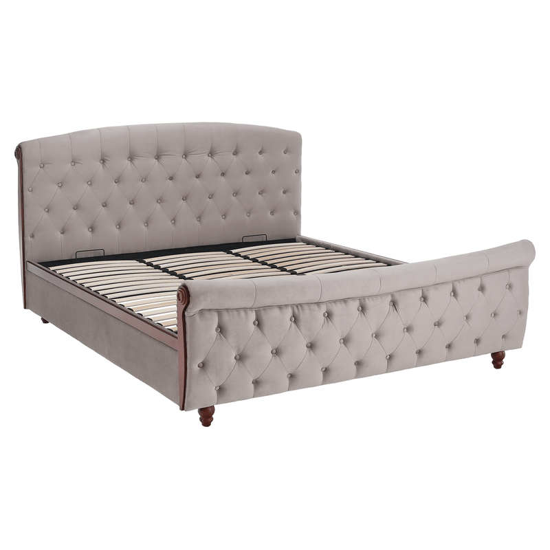Ágy ágyráccsal, 180x200, szürkésbarna Taupe Velvet szövet, BARETO
