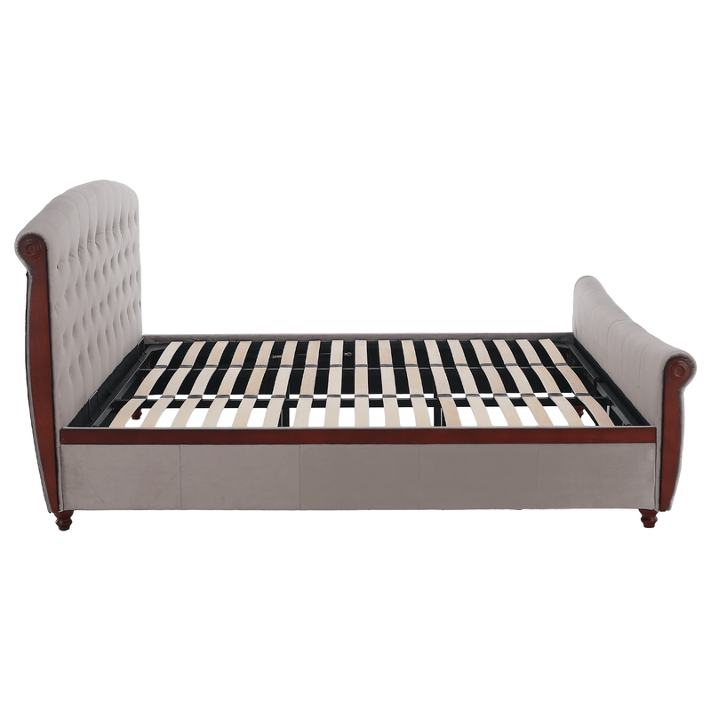 Ágy ágyráccsal, 180x200, szürkésbarna Taupe Velvet szövet, BARETO