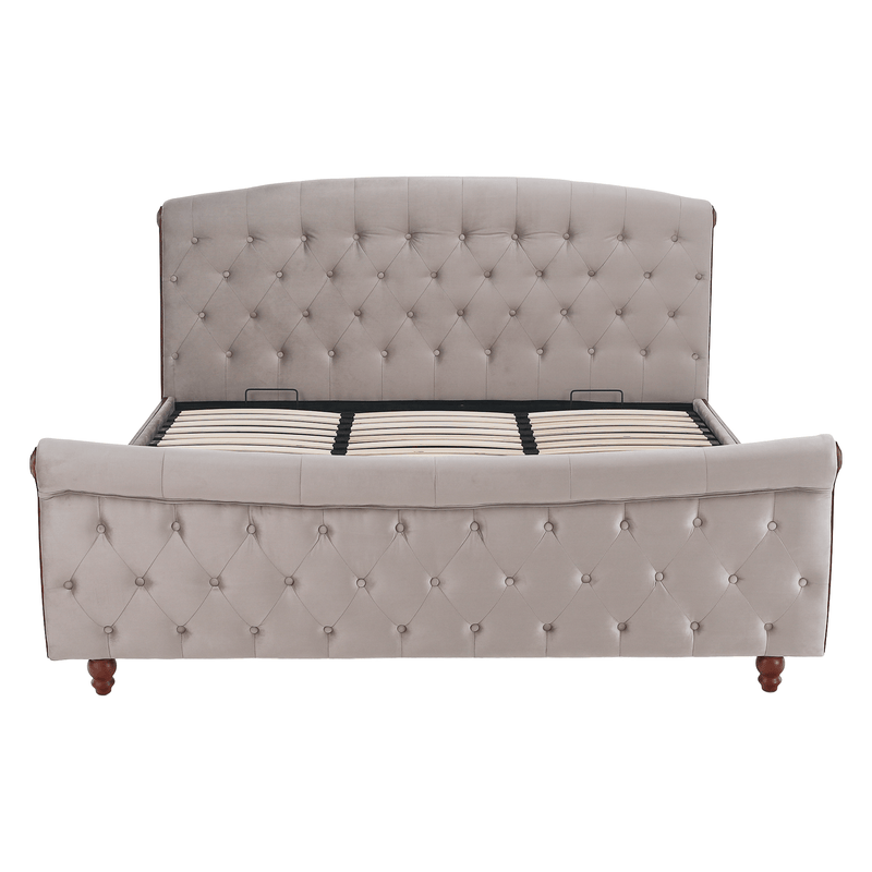 Ágy ágyráccsal, 180x200, szürkésbarna Taupe Velvet szövet, BARETO