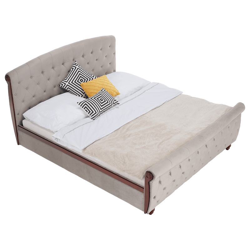 Ágy ágyráccsal, 180x200, szürkésbarna Taupe Velvet szövet, BARETO