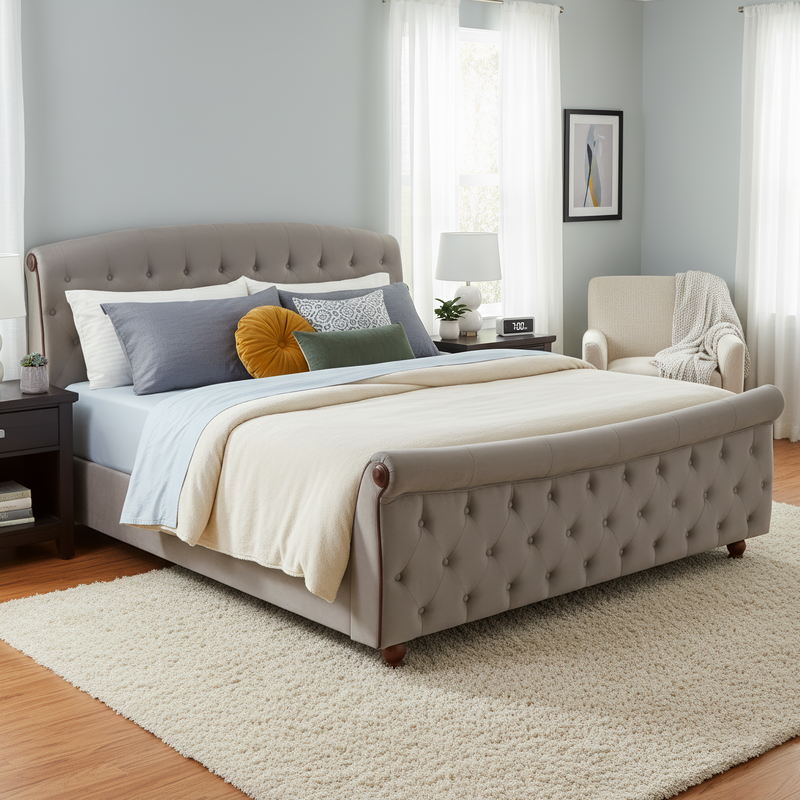 Ágy ágyráccsal, 180x200, szürkésbarna Taupe Velvet szövet, BARETO