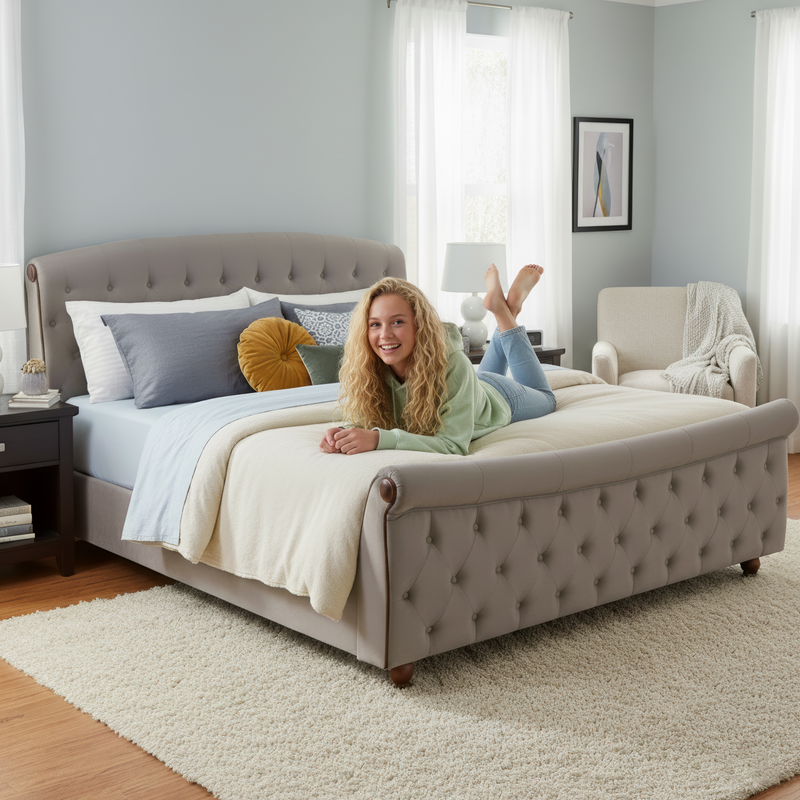 Ágy ágyráccsal, 180x200, szürkésbarna Taupe Velvet szövet, BARETO