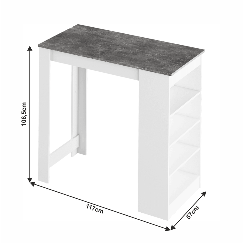 Bárpult, fehér/beton, 117x57 cm, AUSTEN