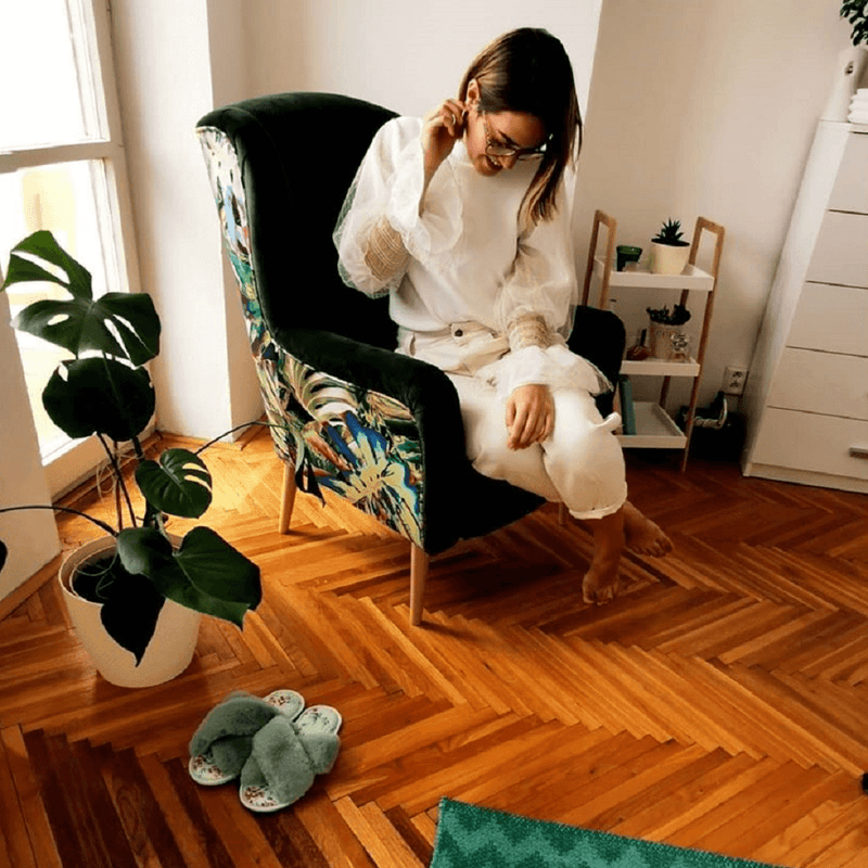 Dizájnos fotel, anyag, smaragd/minta Jungle, BELEK