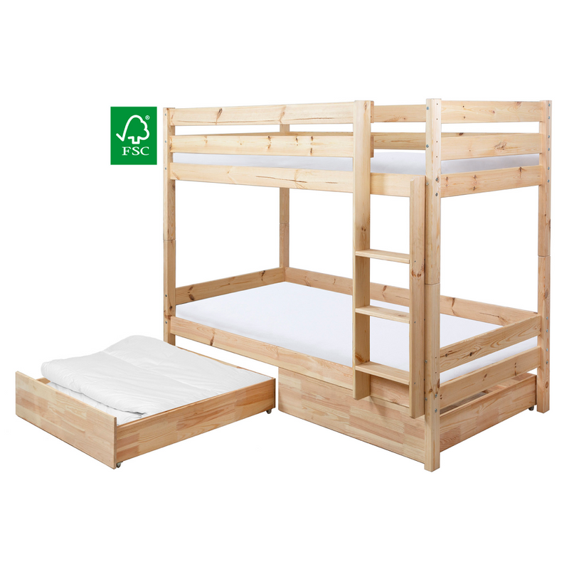 Emeletes ágy biztonsági akadállyal, 90x200, lucfenyő, BENY