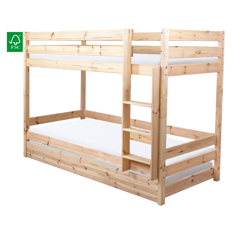 Emeletes ágy biztonsági akadállyal, 90x200, lucfenyő, BENY