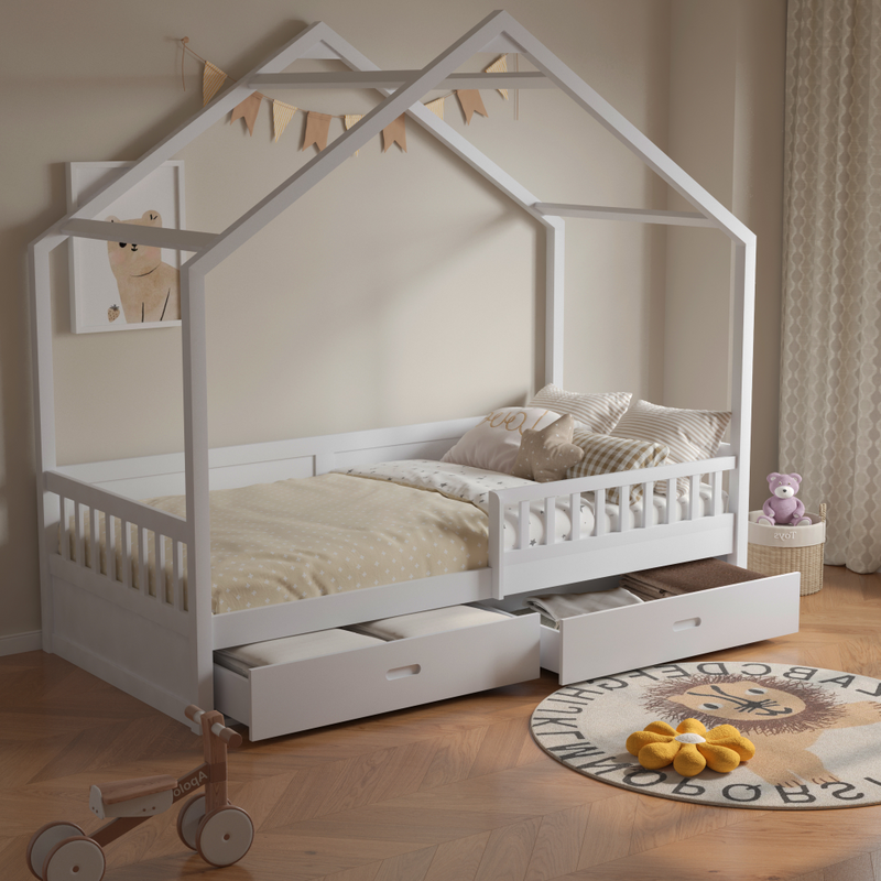 Montessori ágy, 90x200, fehér, tömör, BIANKA