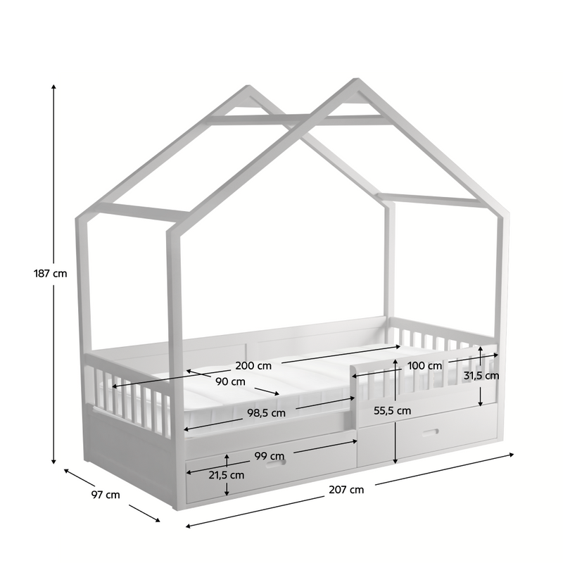 Montessori ágy, 90x200, fehér, tömör, BIANKA