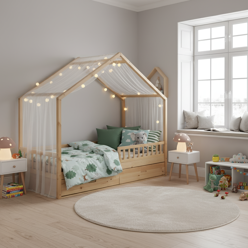 Montessori ágy, 90x200, természetes, tömör, BIANKA