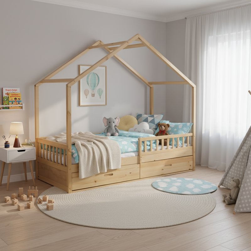 Montessori ágy, 90x200, természetes, tömör, BIANKA