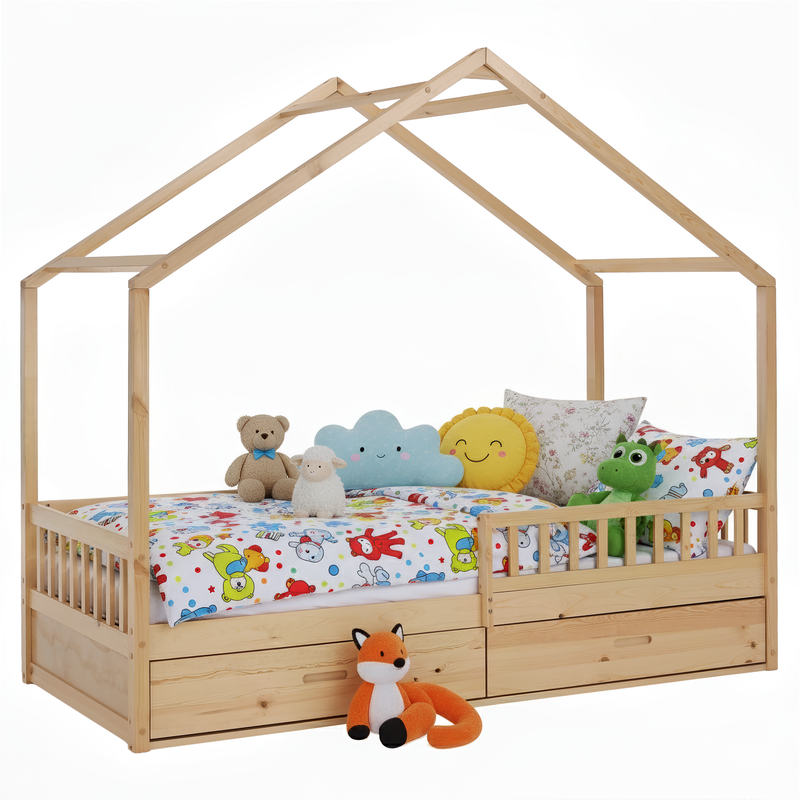 Montessori ágy, 90x200, természetes, tömör, BIANKA