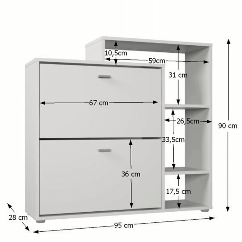 Kétrészes billenő cipősszekrény, fehér, IZABELA