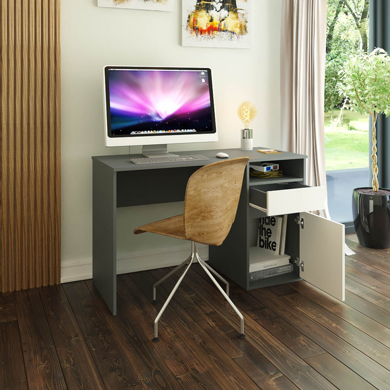 PC asztal, grafit/fehér, BILI NEW