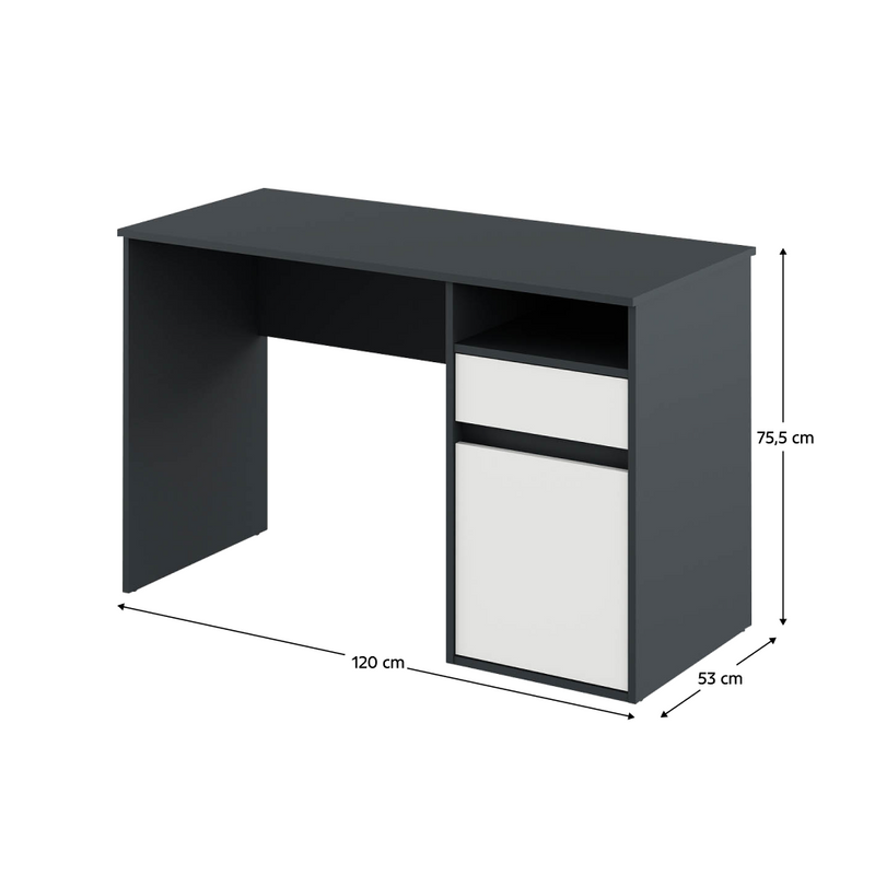 PC asztal, grafit/fehér, BILI NEW