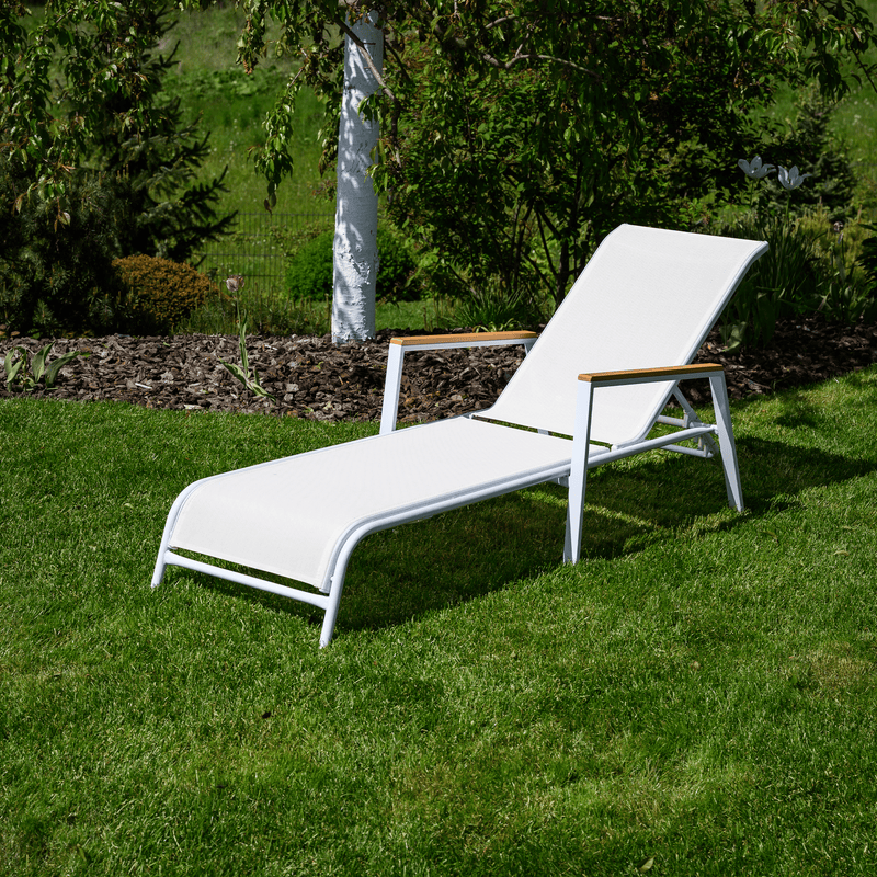 Kerti nyugágy, fehér acél/tölgy, BONTO