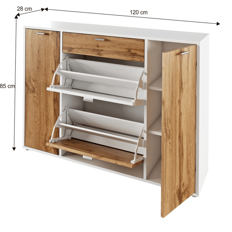 Cipősszekrény, fehér/tölgy wotan, ANABELA