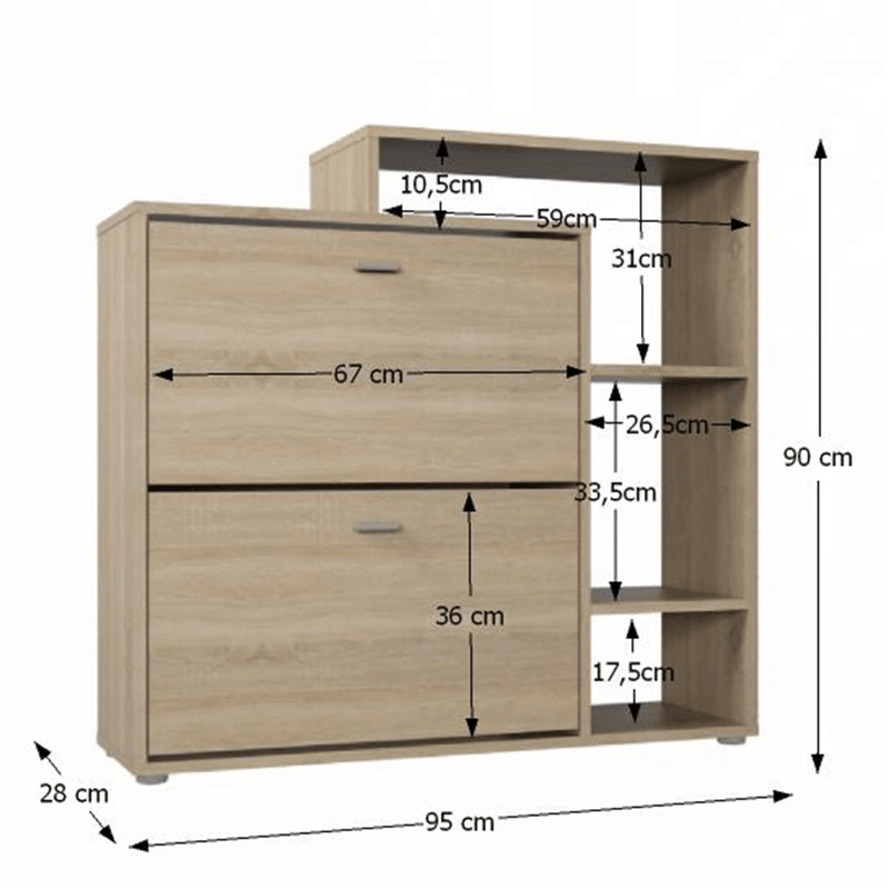 Kétrészes billenő cipősszekrény, tölgy sonoma, IZABELA
