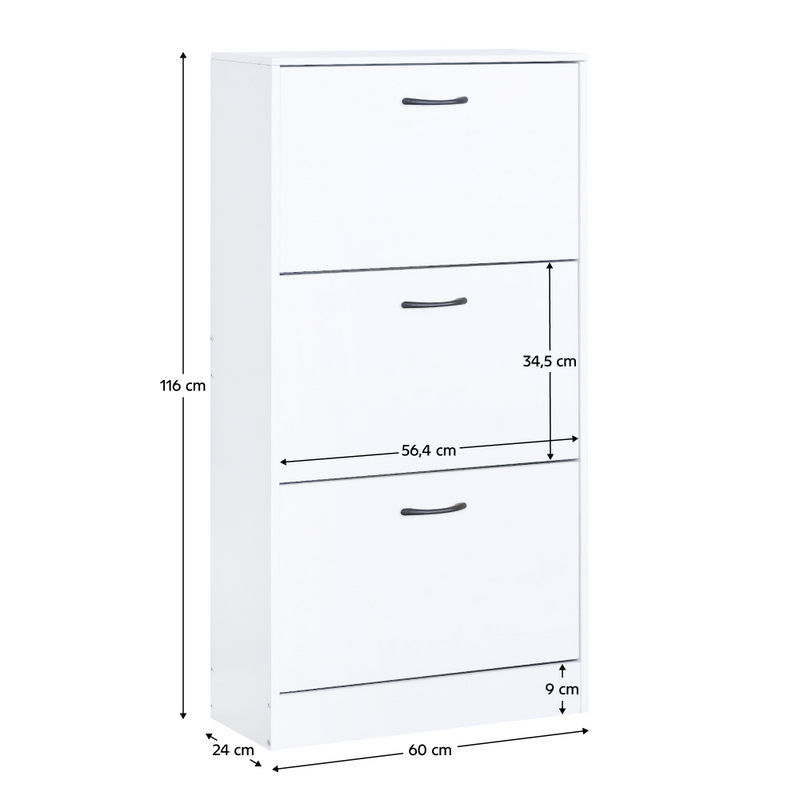 Cipőtároló, 3 soros, fehér, BOTORIA