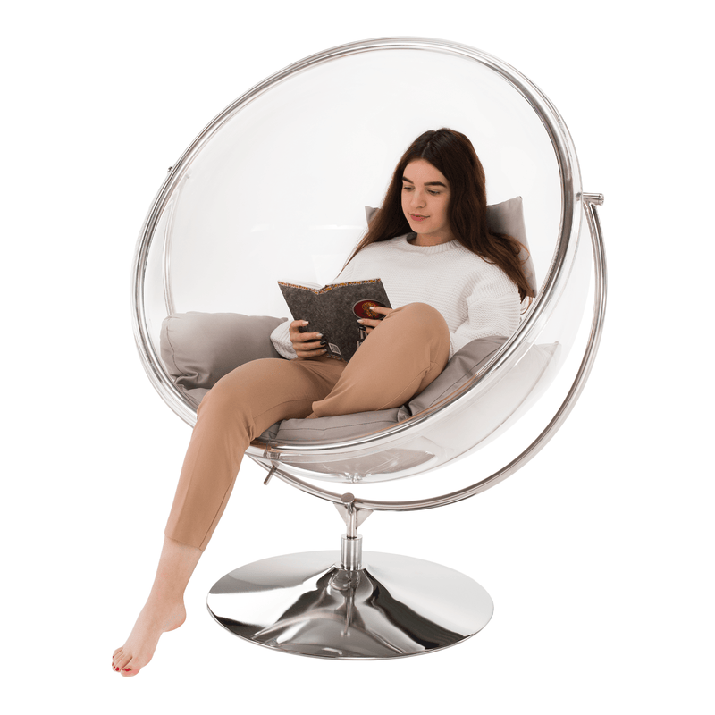 Függő fotel állvánnyal, átlátszó/ezüst/szürke, BUBBLE NEW TYP 2