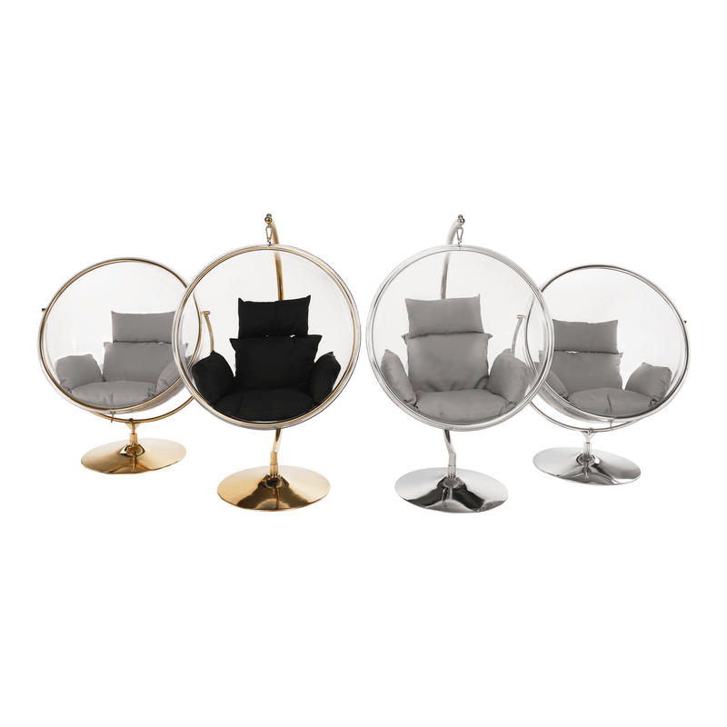 Függő fotel állvánnyal, átlátszó/ezüst/szürke, BUBBLE NEW TYP 2