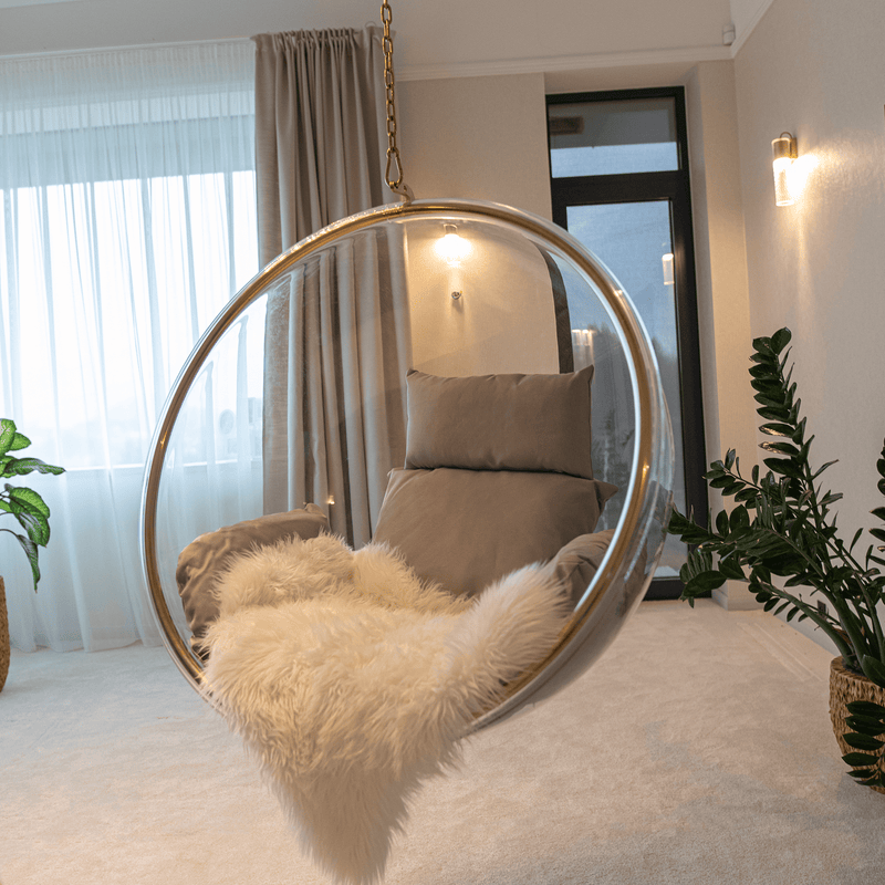 Függő fotel, átlátszó/arany/szürke, BUBBLE NEW TYP 1
